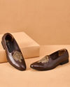 Manyavar Men Brown Faux Leather Shoe with Embroidery