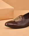 Manyavar Men Brown Faux Leather Shoe with Embroidery