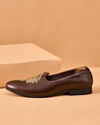 Manyavar Men Brown Faux Leather Shoe with Embroidery