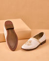 Manyavar Men Champagne Faux Leather Shoes with Embroidery