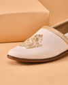 Manyavar Men Champagne Faux Leather Shoes with Embroidery