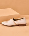 Manyavar Men Champagne Faux Leather Shoes with Embroidery