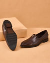 Manyavar Men Brown Faux Leather Shoe with Embossed Design