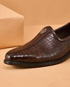 Manyavar Men Brown Faux Leather Shoe with Embossed Design