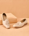 Manyavar Men Beige Faux Leather Shoe with Embroidery
