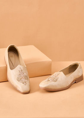 Manyavar Men Beige Faux Leather Shoe with Embroidery