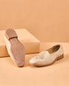 Manyavar Men Beige Faux Leather Shoe with Embroidery