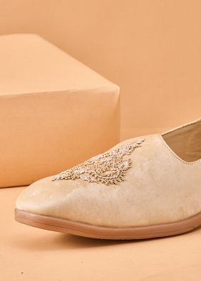 Manyavar Men Beige Faux Leather Shoe with Embroidery