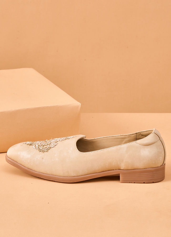 Manyavar Men Beige Faux Leather Shoe with Embroidery