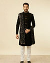 alt message - Manyavar Men Classic Black Achkan Style Sherwani Set image number 2