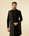 alt message - Manyavar Men Classic Black Achkan Style Sherwani Set image number 0