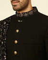 alt message - Manyavar Men Classic Black Achkan Style Sherwani Set image number 1