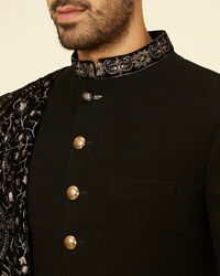 Manyavar Men Classic Black Achkan Style Sherwani Set