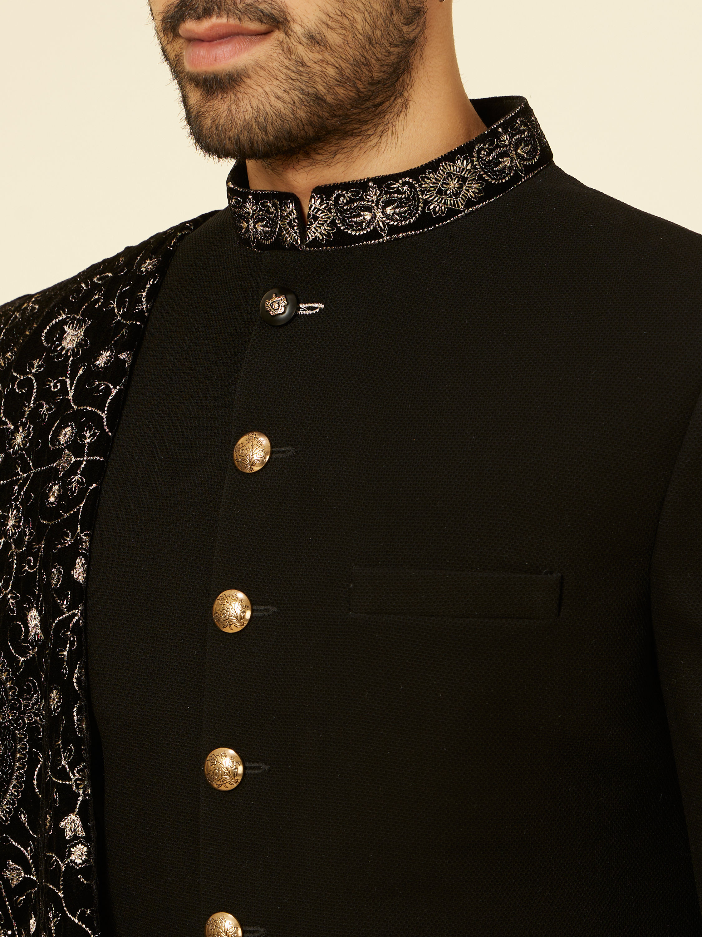 Manyavar Men Classic Black Achkan Style Sherwani Set