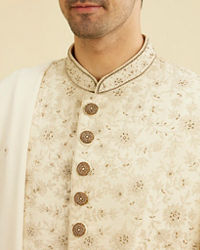 Manyavar Men Resplendent Cream Sherwani Suit