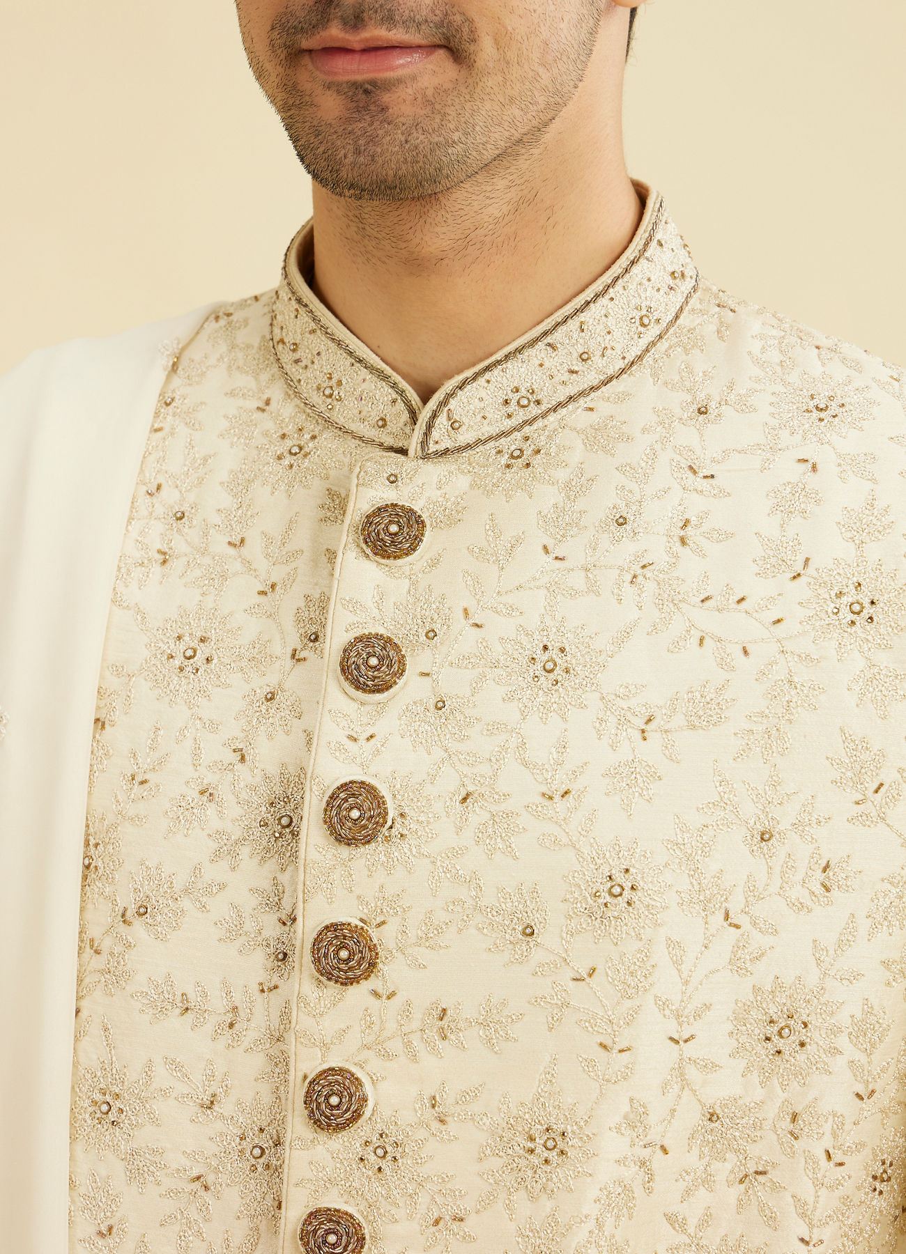 Manyavar Men Resplendent Cream Sherwani Suit