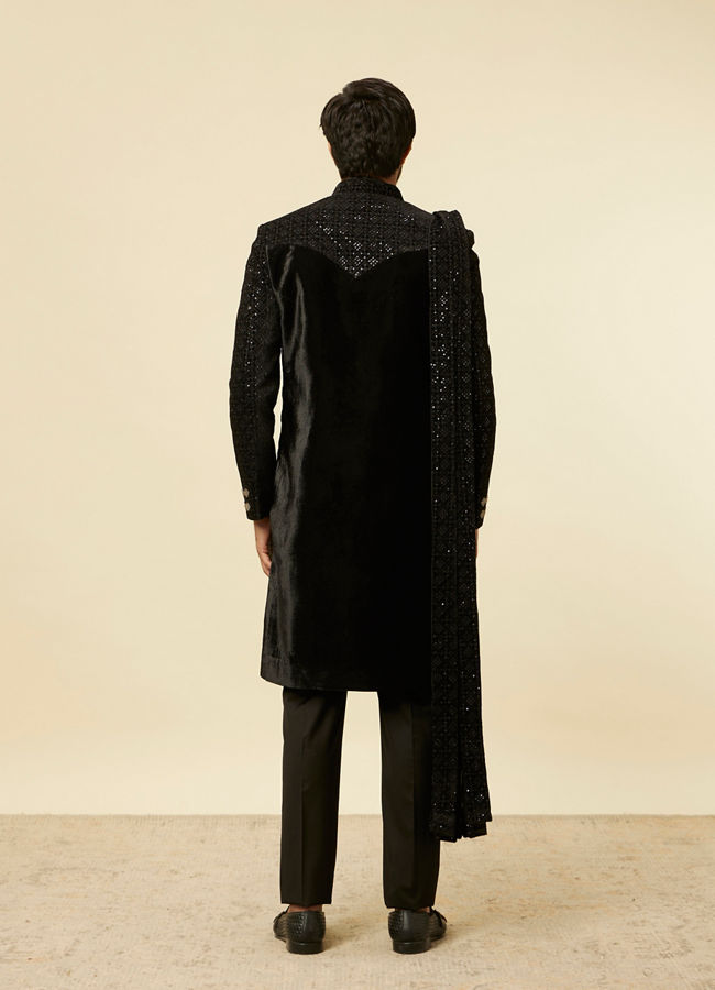 Kohl Black Sequined Sherwani Set image number 4