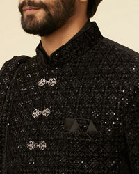 Manyavar Men Kohl Black Sequined Sherwani Set