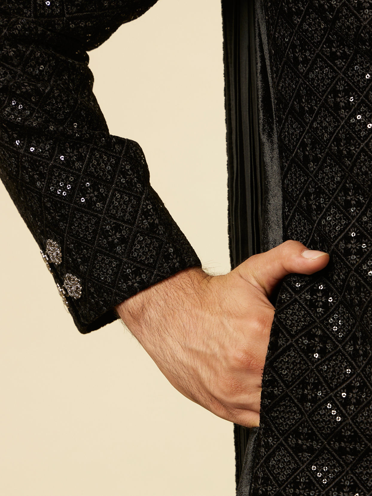 Kohl Black Sequined Sherwani Set image number 3