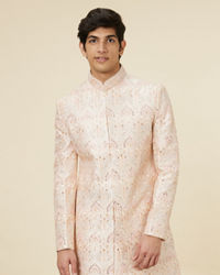 Manyavar Men Rose Pink Peacock Motif Sherwani Set