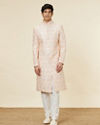 Manyavar Men Rose Pink Peacock Motif Sherwani Set