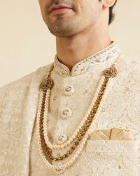 Manyavar Men Cloud Cream Medallion Patterned Sherwani Set