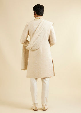 alt message - Manyavar Men Cloud Cream Medallion Patterned Sherwani Set image number 5