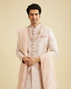 alt message - Manyavar Men Coral Pink Ogee Patterned Sequin Sherwani Set image number 0