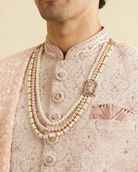 Manyavar Men Coral Pink Ogee Patterned Sequin Sherwani Set