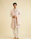 Manyavar Men Coral Pink Ogee Patterned Sequin Sherwani Set