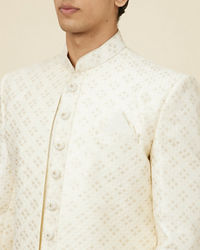 Manyavar Men Lily White Diamond Patterned Sequined Sherwani Set