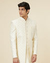 Manyavar Men Lily White Diamond Patterned Sequined Open Sherwani Set