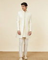 Manyavar Men Lily White Diamond Patterned Sequined Sherwani Set