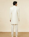 alt message - Manyavar Men Lily White Diamond Patterned Sequined Sherwani Set image number 4