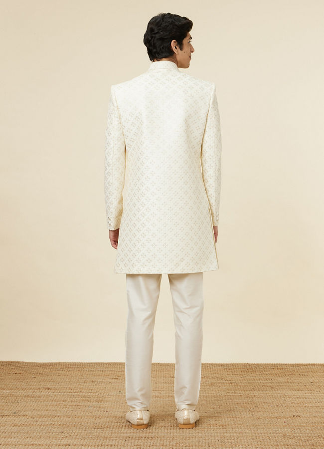 Manyavar Men Lily White Diamond Patterned Sequined Sherwani Set