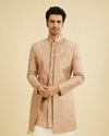 Manyavar Men Rust Pink Self Design Open Sherwani