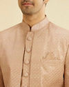 Manyavar Men Rust Pink Self Design Open Sherwani