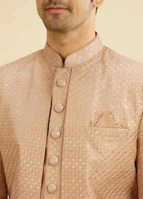 Manyavar Men Rust Pink Self Design Open Sherwani