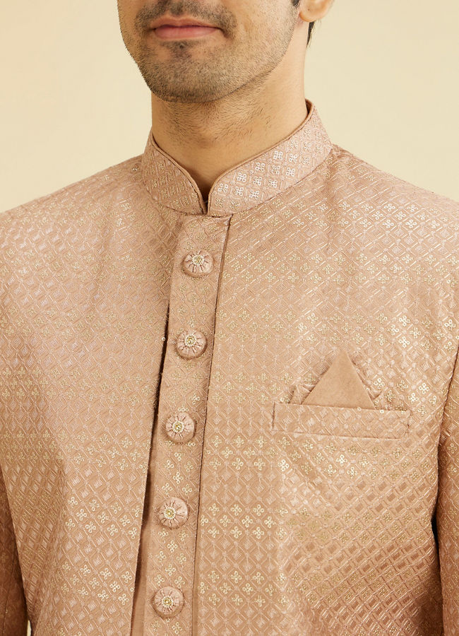 Manyavar Men Rust Pink Self Design Open Sherwani