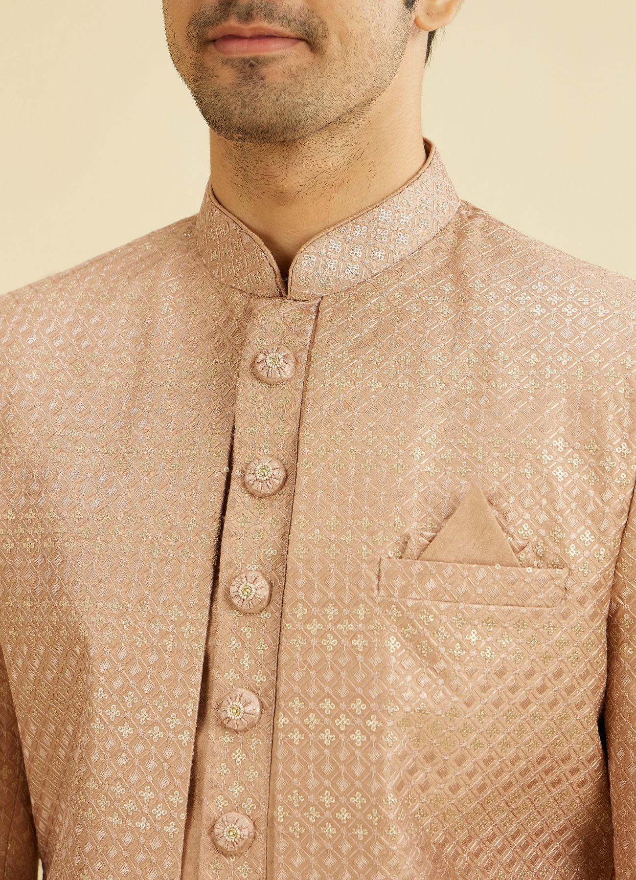 Manyavar Men Rust Pink Self Design Sherwani