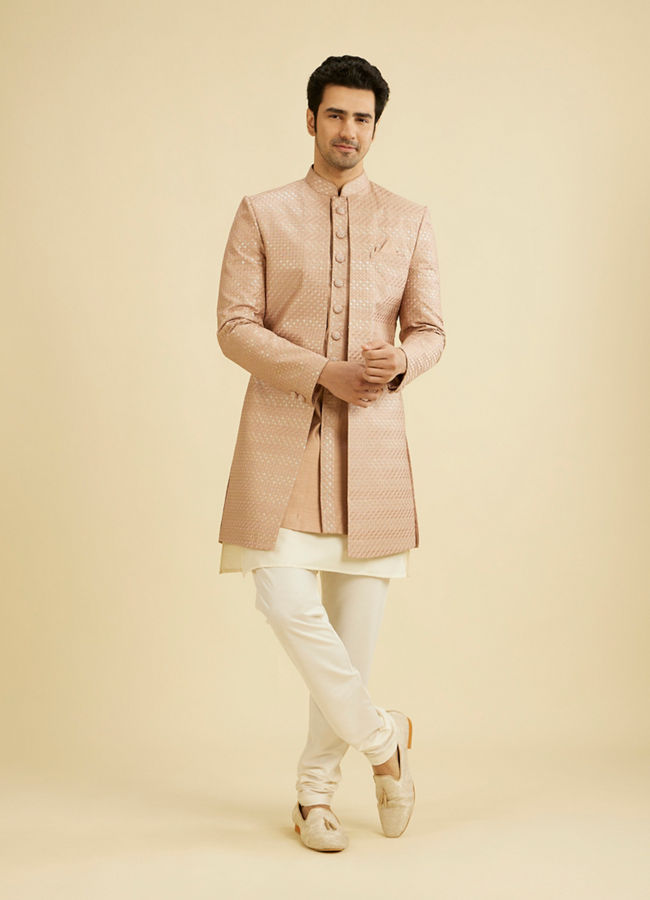 Manyavar Men Rust Pink Self Design Sherwani
