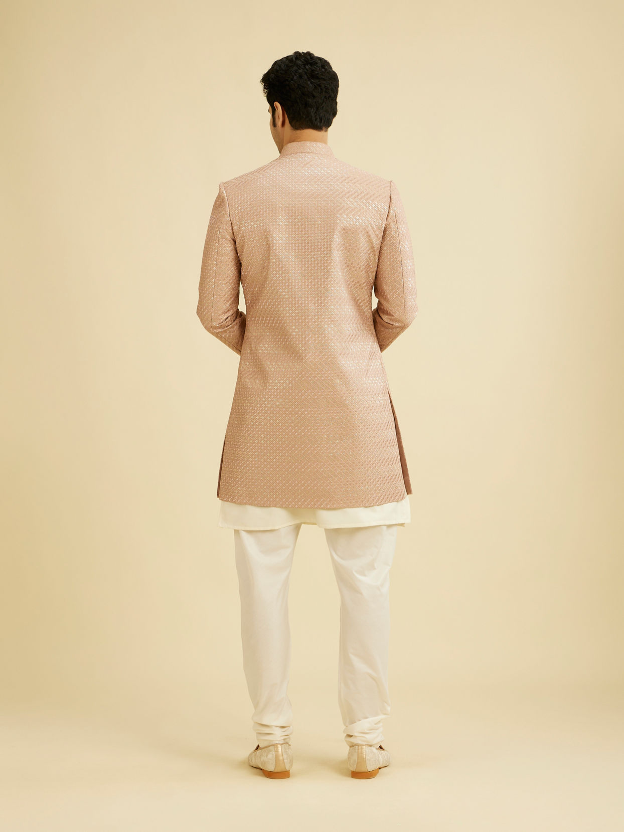 Manyavar Men Rust Pink Self Design Sherwani