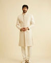 alt message - Manyavar Men Golden Cream Patterned Sherwani Set image number 2