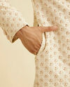 alt message - Manyavar Men Golden Cream Patterned Sherwani Set image number 3