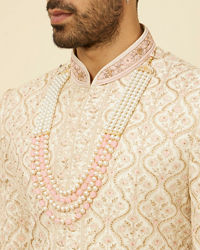 Manyavar Men Antique White Jaal Patterned Sherwani Set