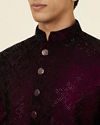 Manyavar Men Cherry Wine Stone Work Sherwani