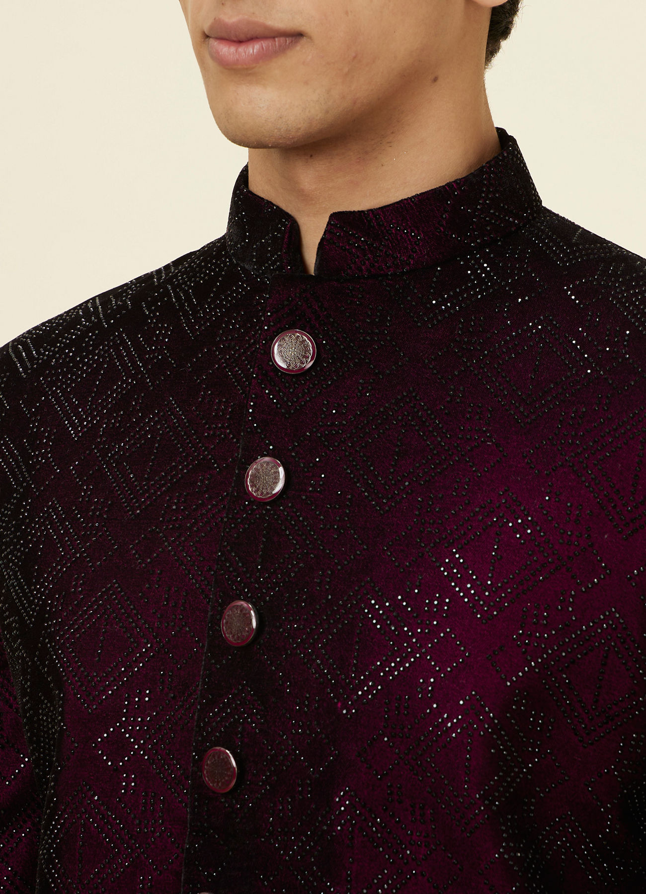 Manyavar Men Cherry Wine Stone Work Sherwani