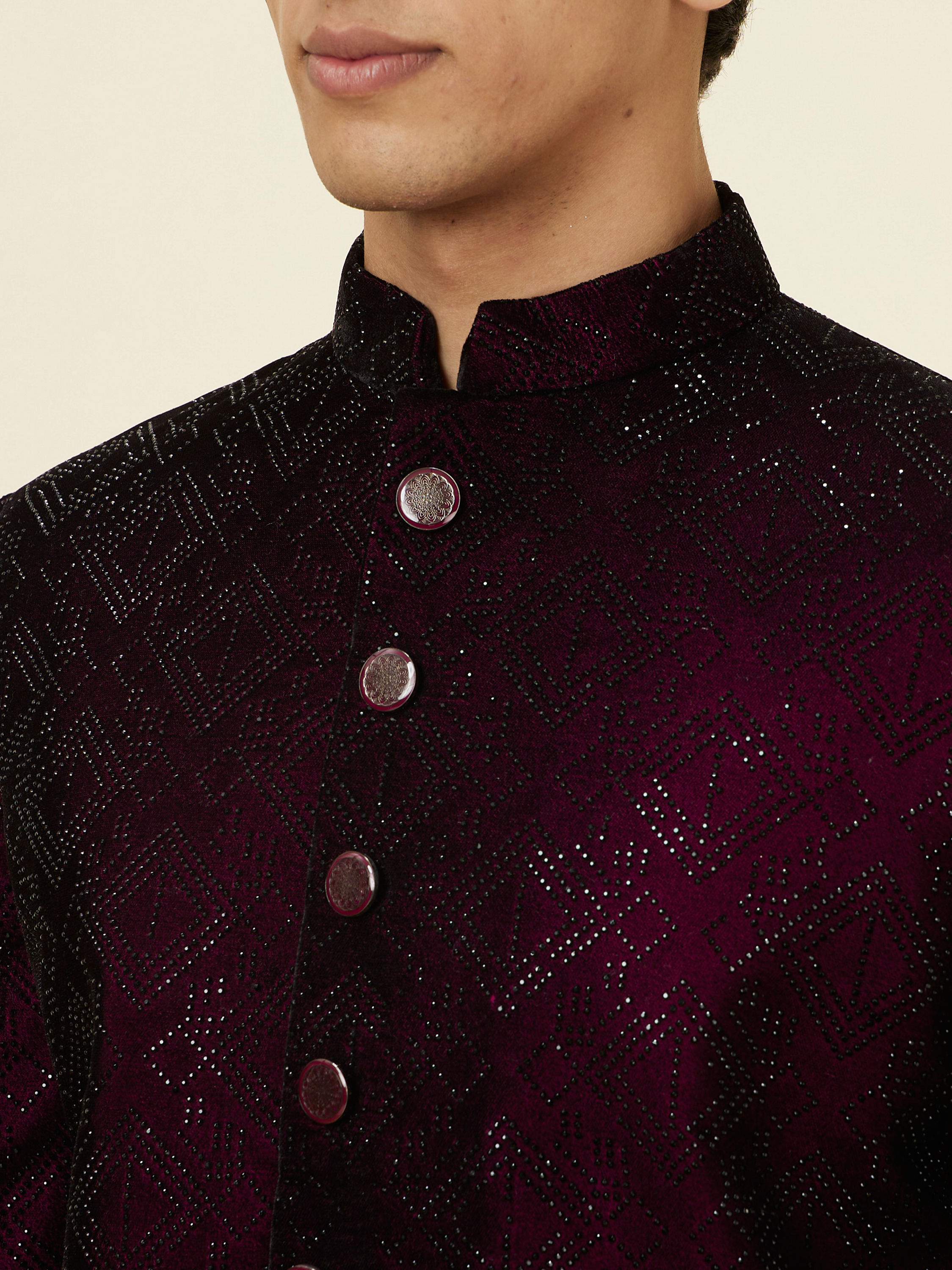 Manyavar Men Cherry Wine Stone Work Sherwani