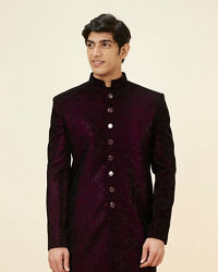 Manyavar Men Cherry Wine Stone Work Sherwani