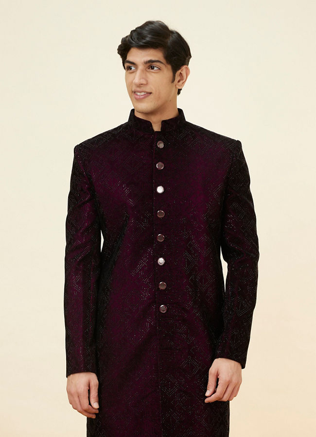 alt message - Manyavar Men Cherry Wine Stone Work Sherwani image number 0